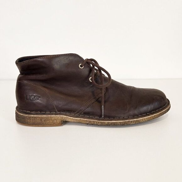 UGG Leighton Brown Leather Desert Chukka Boots - Picture 2 of 7